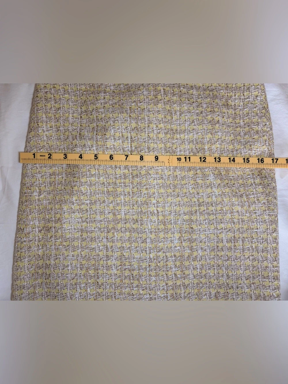 Ann Taylor Petite Yellow Tweed Pencil Skirt 4P Metallic Fringe